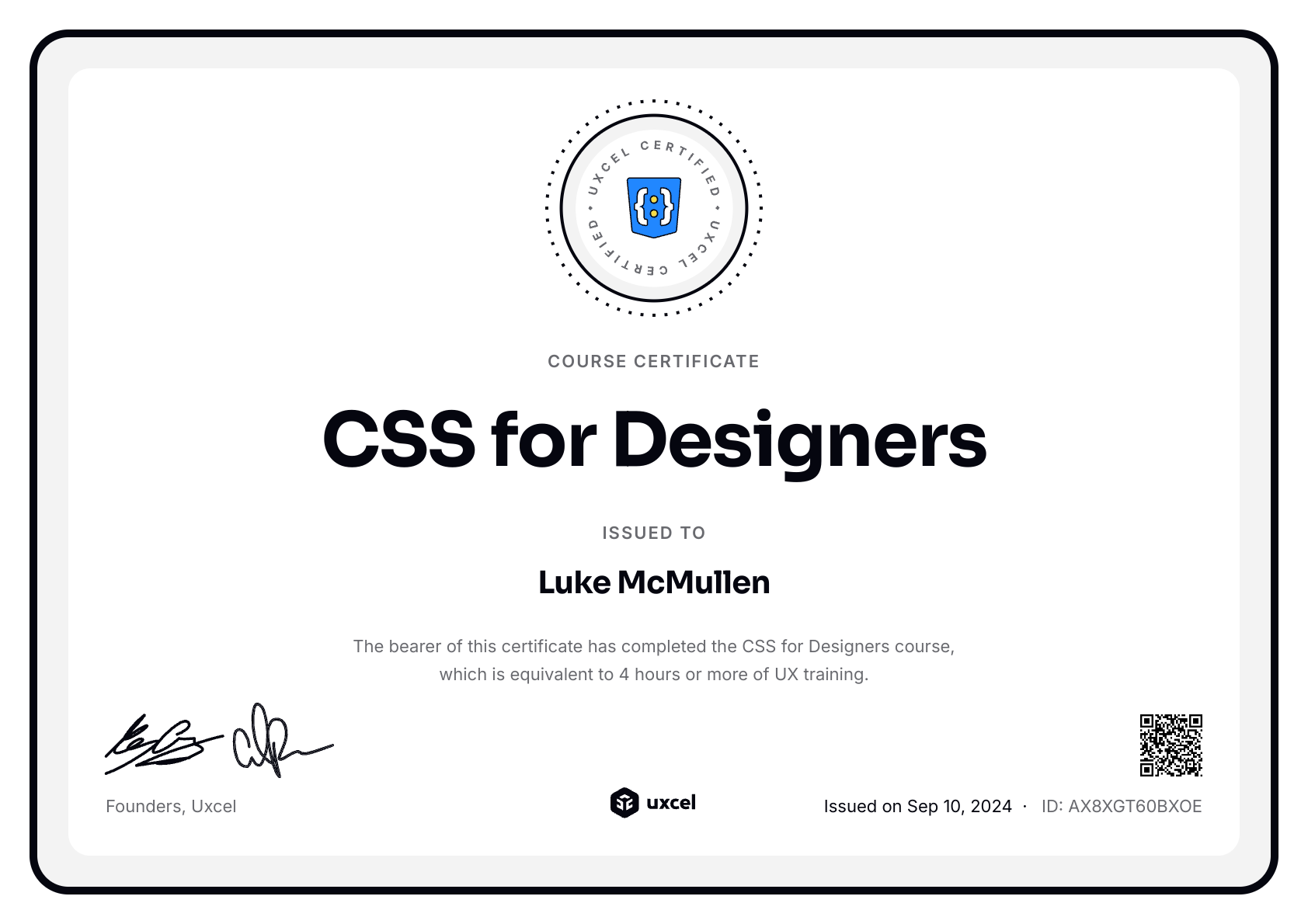 Luke McMullen's certificate